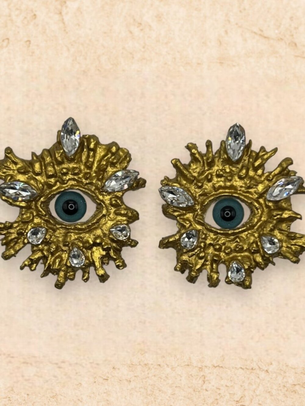 Handmade Papier-Mâché Gold Leaf Sun Eye Statement Earrings, Sunny Eye